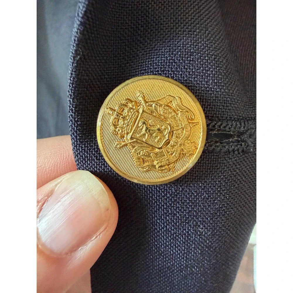 Deansgate Tailors Row‎ Mens 44L Navy Blue Worsted Wool Blazer Gold Crest Button